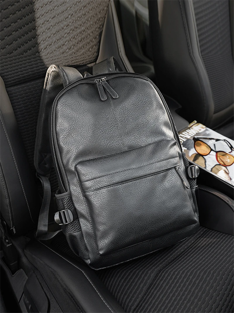 Unisex Black Casual Backpack Cowskin Genuine Leather Bag Fashion Large Capacity Multiple Pockets Travel Bag Men School Backpack