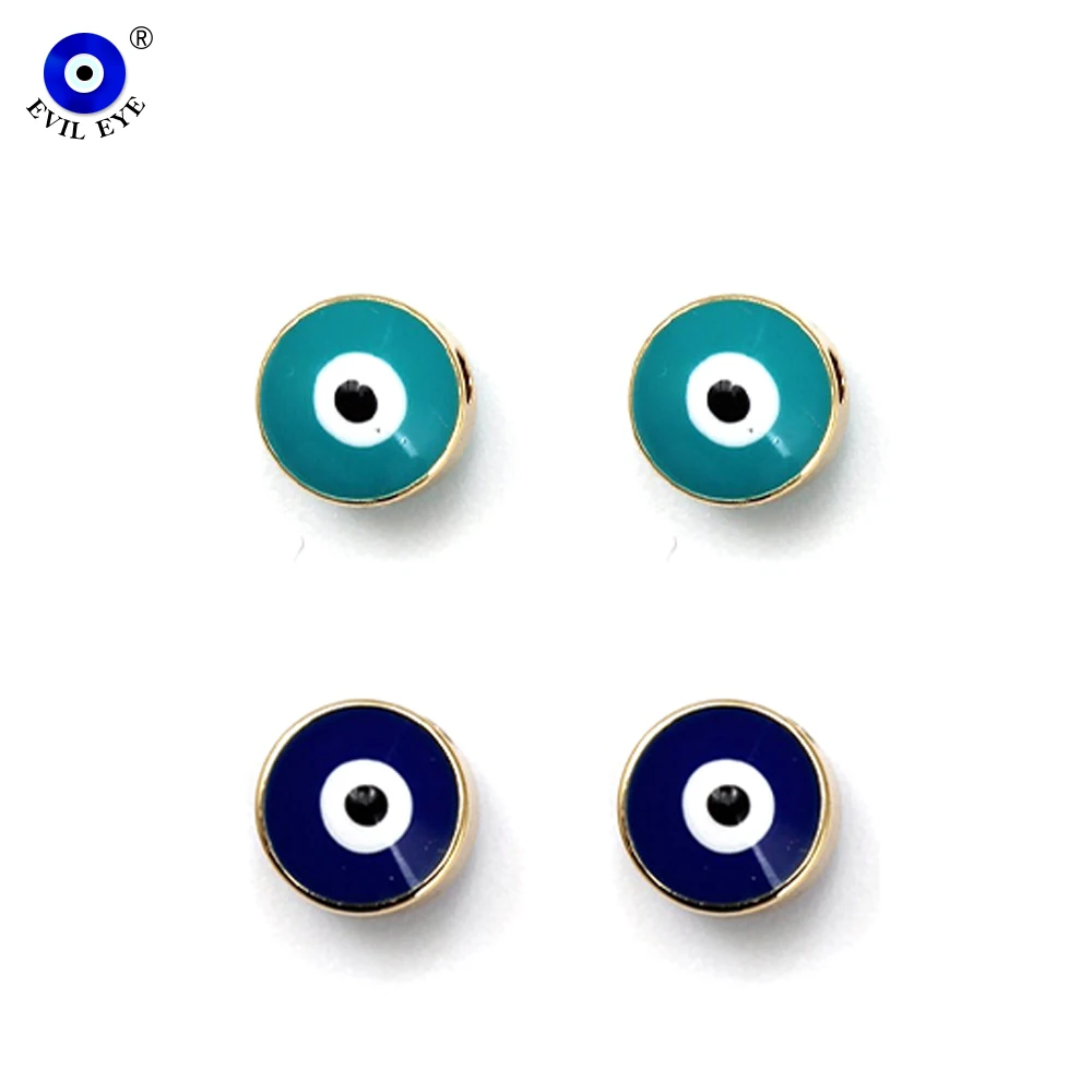 EVIL EYE 2pcs/lot Drop Oil Turkish Evil Eye Bead Copper Gold Color Spacer Bead for Bracelet Necklace Jewelry Making Accessories