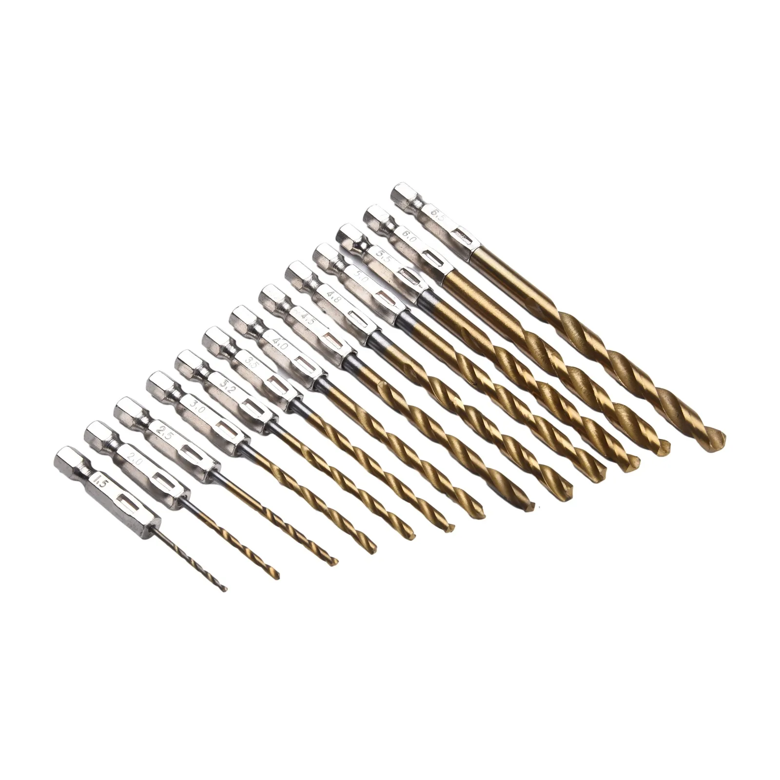 Robust HSS Coated Drill Bit Set of 13 with Quick Change 1/4 Hex Shank for Easy Use on Wood and Thin Metal Applications