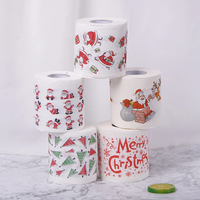 30m/roll Christmas Table Napkin Home Santa Claus Bath Toilet Roll Paper Xmas Decor Tissue Christmas Decorations New Year Gifts