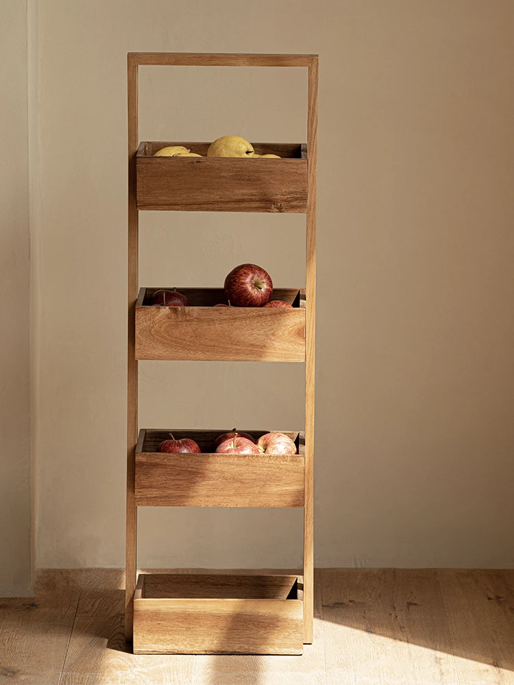 

Shelf wooden storage rack Fruit and vegetable snack Bathroom Kitchen Toilet basket