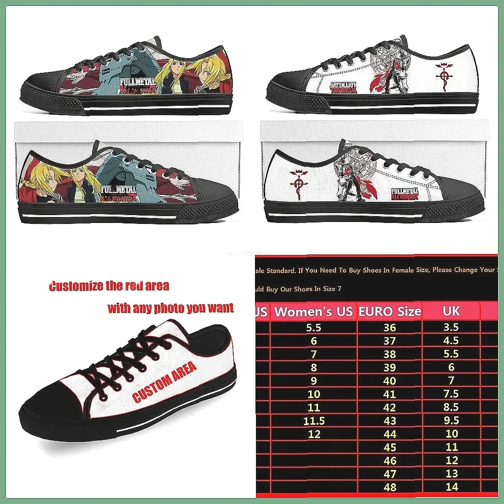 

Custom Fullmetal Alchemist Canvas Sneakers, Edward Elric Cartoon Lace-Up Casual Shoes for Adults