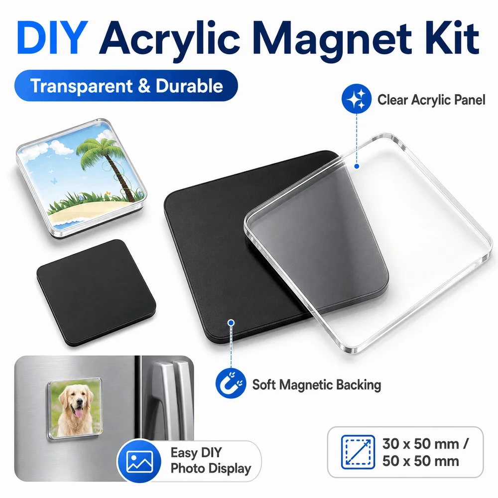 New 3×5cm Refrigerator Magnets Transparent DIY Craft Photo Magnets Kit Surface Mount Magnetic Photo Frame Home Decoration