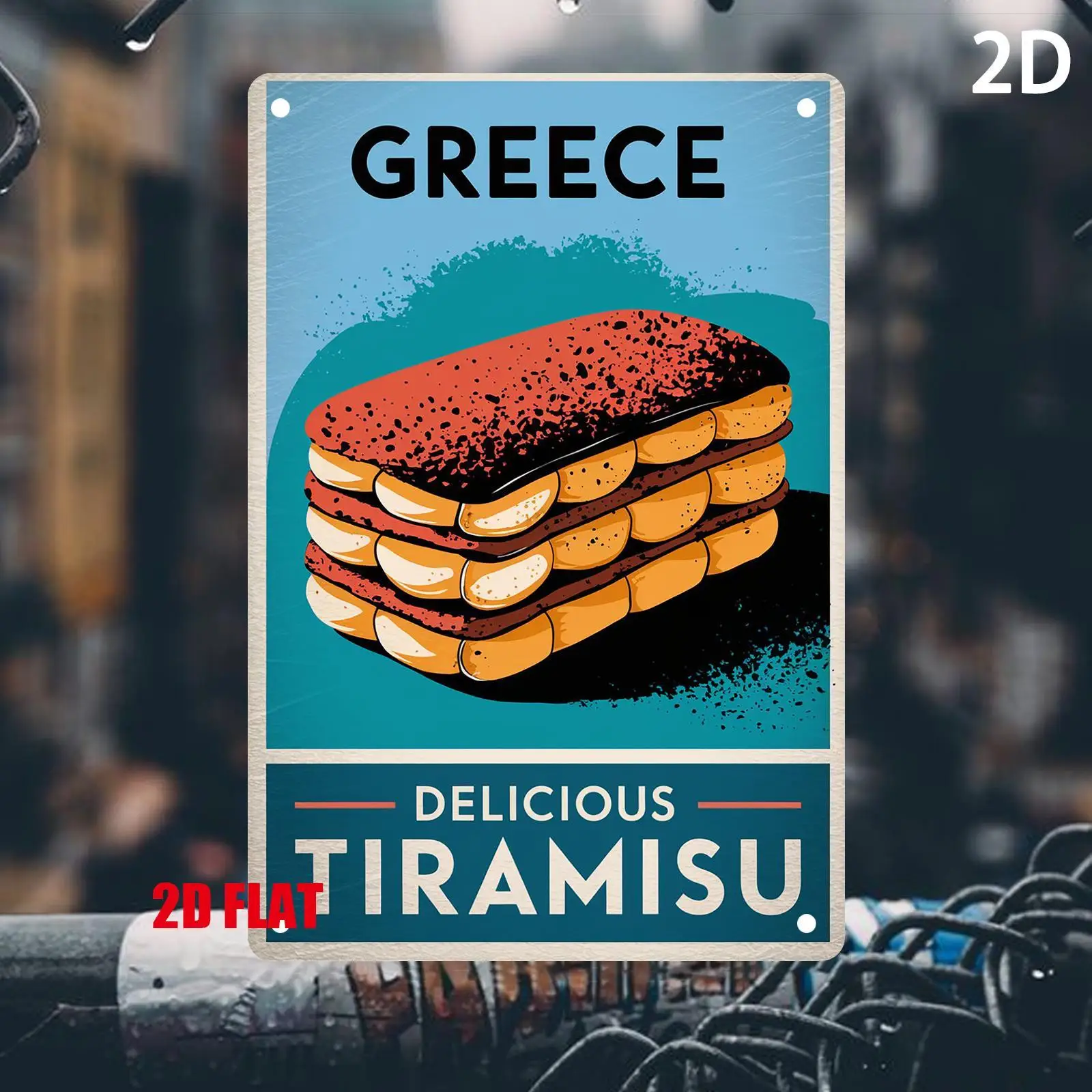 Dekoratives Metallschild, Retro-Griechisches Tiramisu-Wandkunstwerk 7,9x11,9 Zoll, Vintage Café-Heimdekoration, einfach zu installieren, Geschenk für Feinschmecker