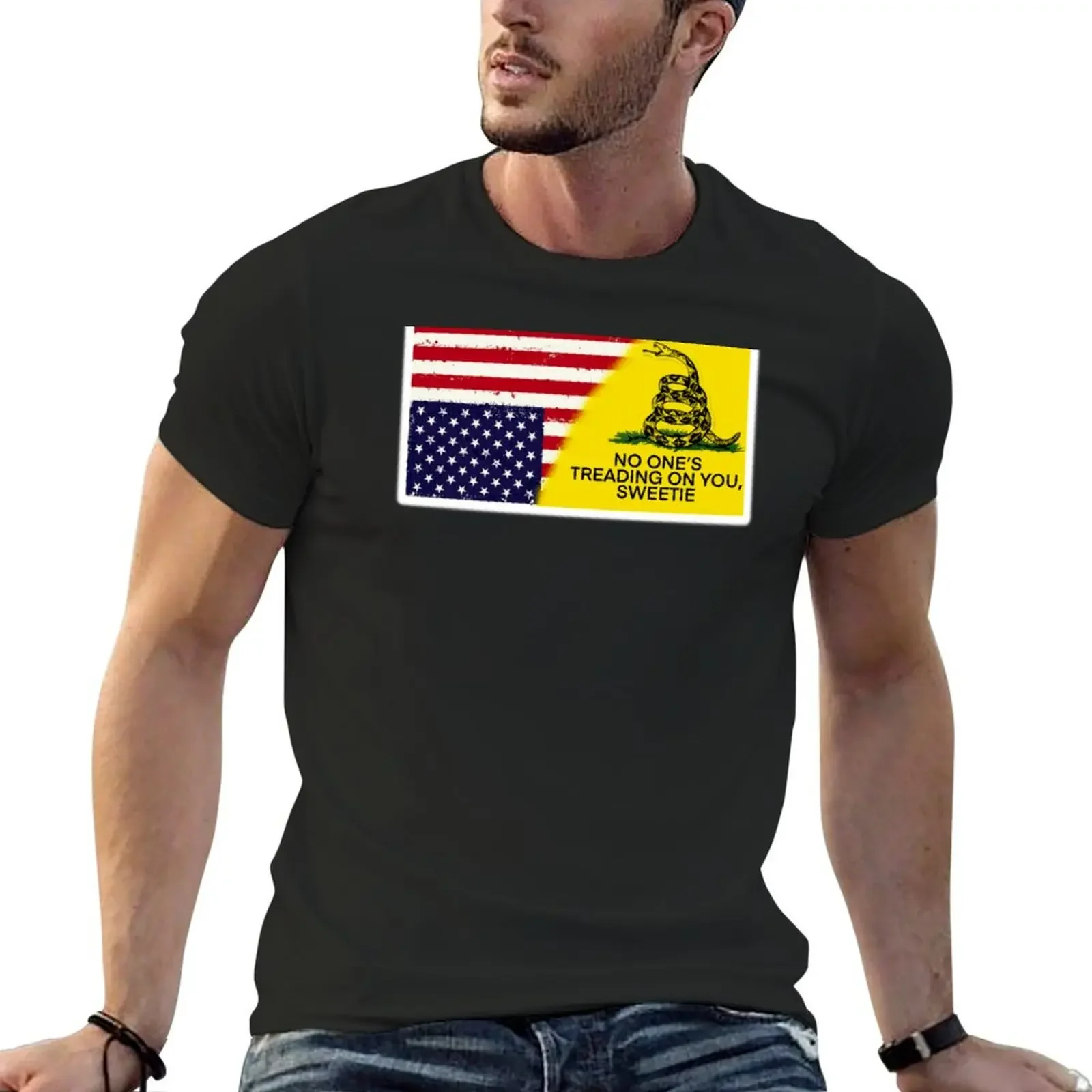 

Upside Down American Flag/No Ones Treading On You Sweetie T-Shirt Short sleeve tee man t shirt heavyweights tee shirts for men