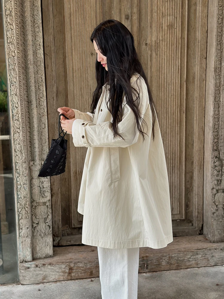 

Пальто Lesionchan весна 2025, новое, с отложным воротником, средней длины, женское, свободного кроя, длинный рукав, на одной пуговице, однотонное, из хлопка...