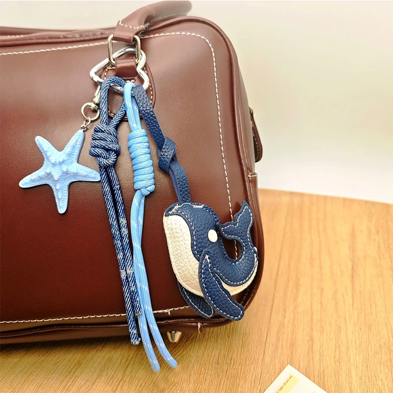 Light Luxury Brand Design Bag Pendant Cute Cartoon Whale Keychain Stylish Exquisite Leather Pendant High-quality Versatile Gifts