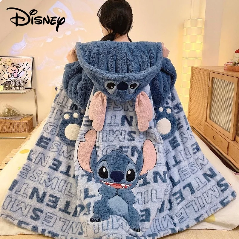 

Disney Lilo & Stitch Series Stitch Коралловый флисовый халат Осенне-зимний милый длинный пижамный комплект с героями мультфильмов Утолщенный фланелевой комплект домашней одежды