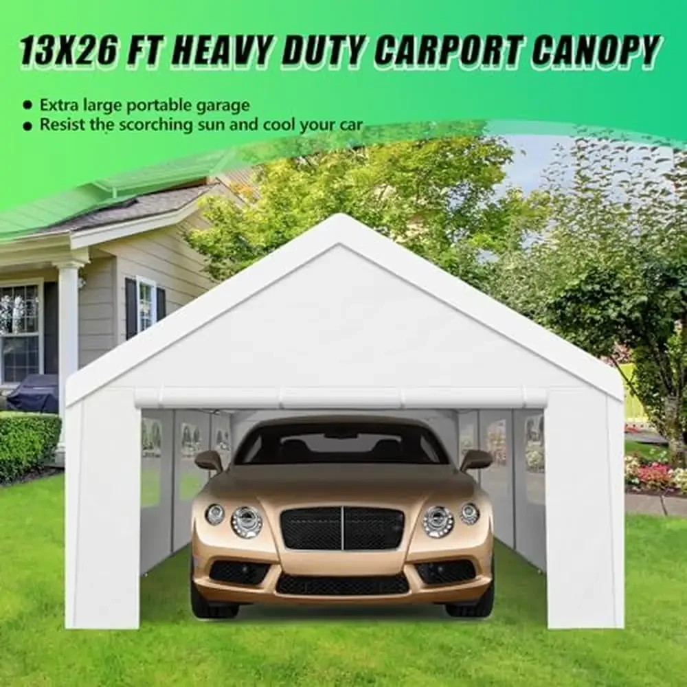 Portable Garage 13'x26' Heavy Duty Carport Waterproof Canopy & All-Weather Shelter Spacious Design SUVs Boats Trailers Easy