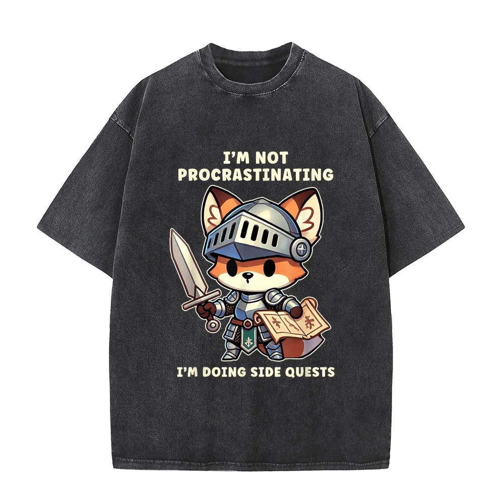I'm Not Procrastinating Doing Side Quests Gamer T-Shirt Майка Cartoon Man's Tee Versatile Round Neck Humor Shirt Short Sleeve