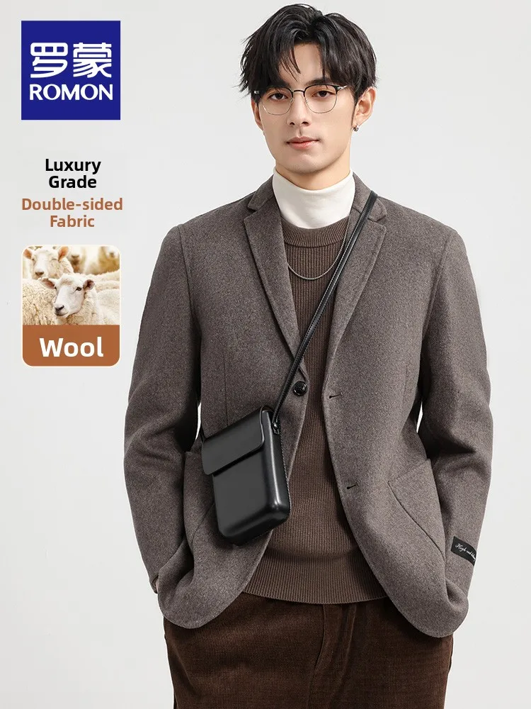 Lormen Men's Short Double-Faced Woolen Coat Comfortable Simple Style Autumn New Arrival Fashion Urban Youth Long Sleeve Coat
