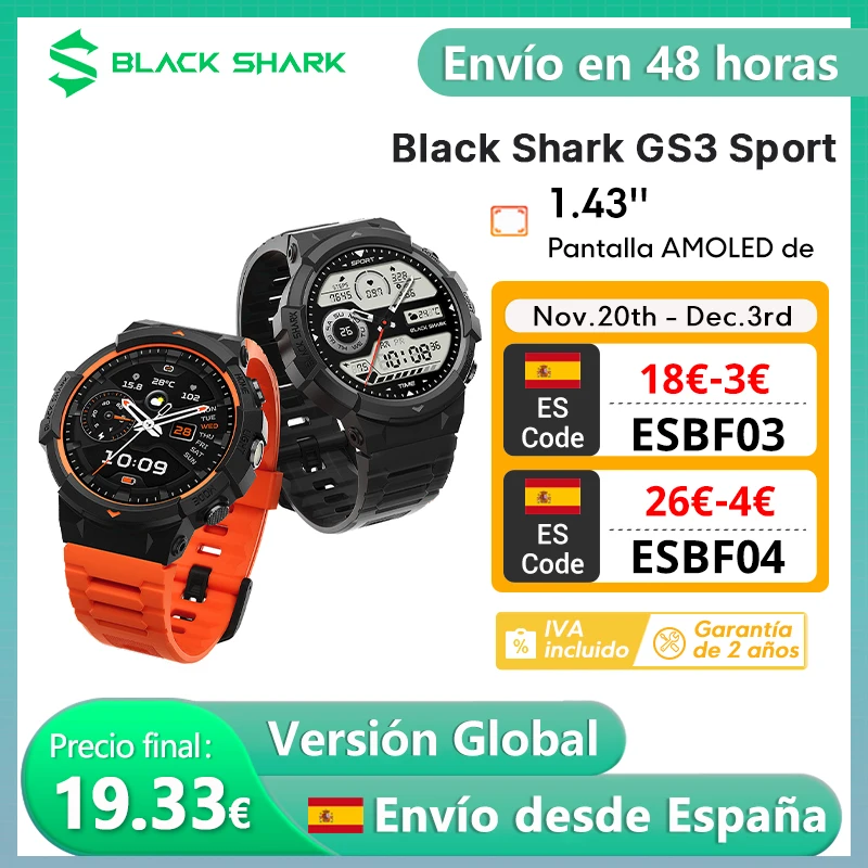 Versión global Black Shark GS3 Sport Reloj inteligente Pantalla AMOLED de 1,43»…