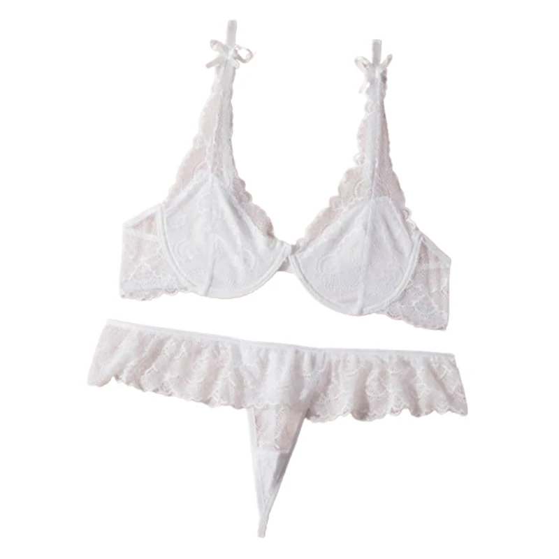 

Sexy Bra Brief Sets for Women Seamless Solid Romantic Lingerie New Arrival Underwear Fashion Lace Ruffles White Exotic Sets