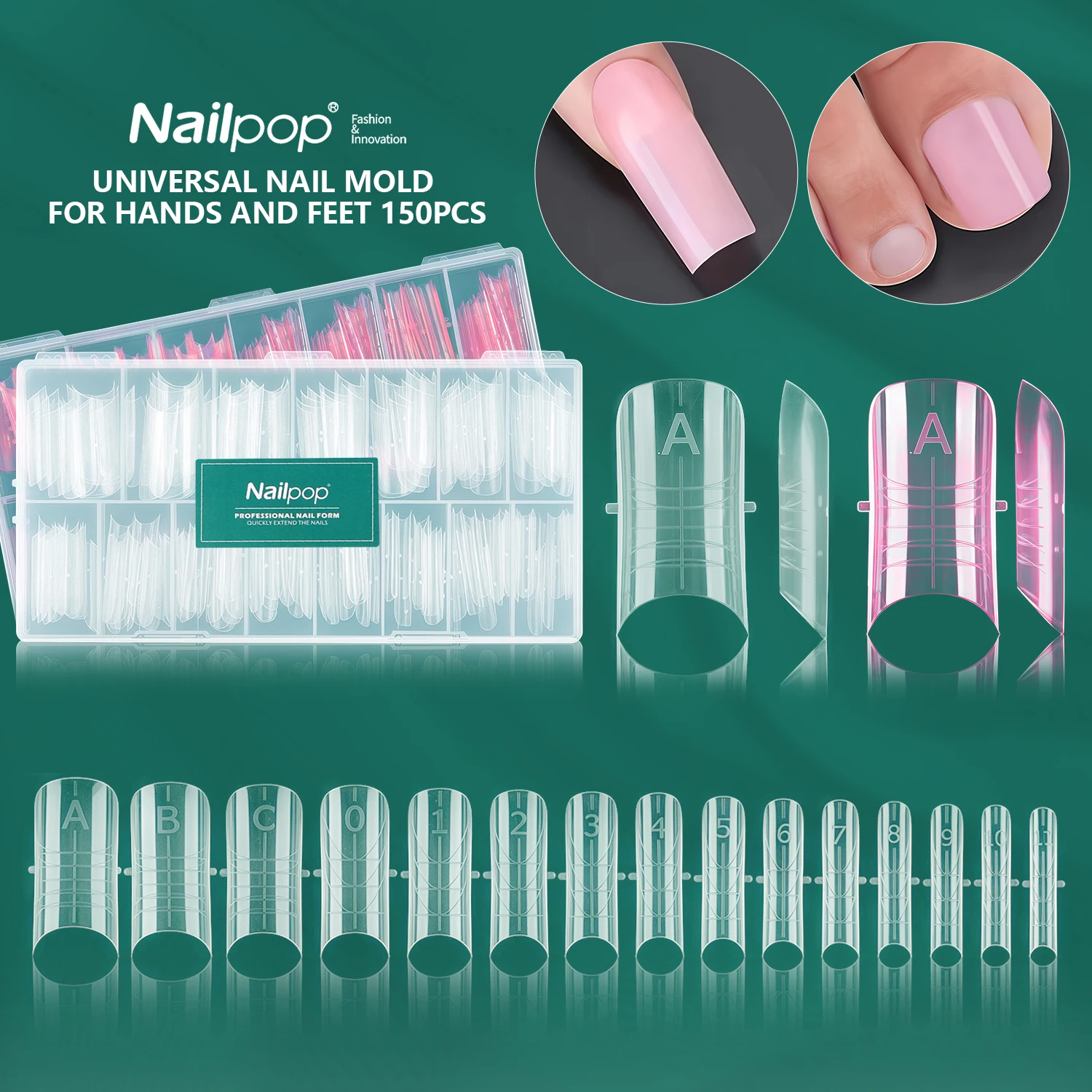 

Nailpop 150Pcs Hands And Feet Universal Dual Forms Nail Molds Clear Full Cover Acrylic Suitable For DIY Home Nail Salon Design