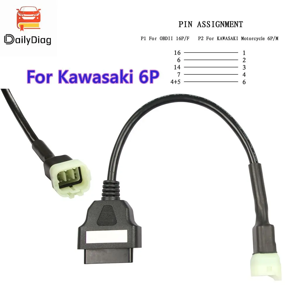 دراجة نارية obd2 موصل كابل لكاواساكي 6P إلى obd2 16 دبوس موصل دراجة نارية كابل محول obd2 #2