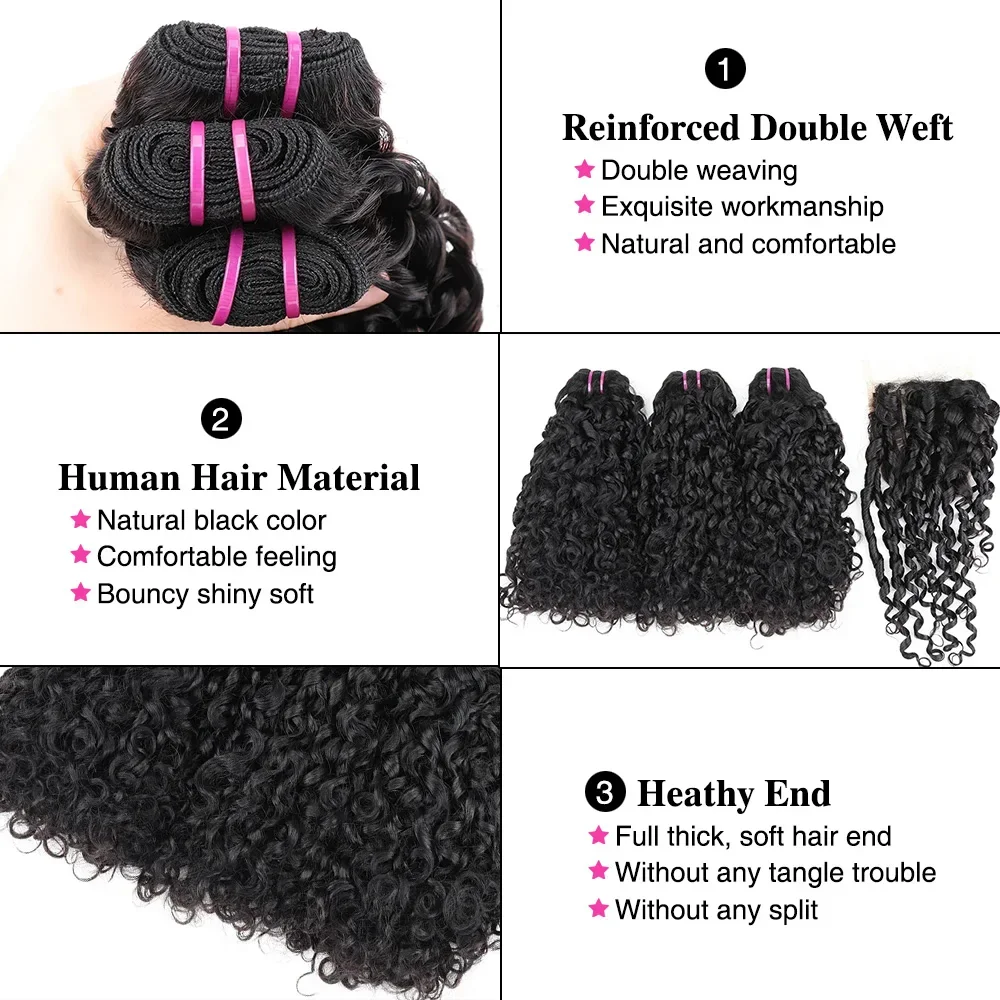 Pixie Curl cheveux paquets avec fermeture brésilienne rebondissante vague profonde bouclés vierge humaine cheveux bruts Bundle Extensions 4x4 dentelle fermeture