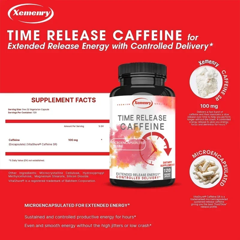 Delayed Release Caffeine Capsules - Brain Supplement for Performance, Alertness and Clarity