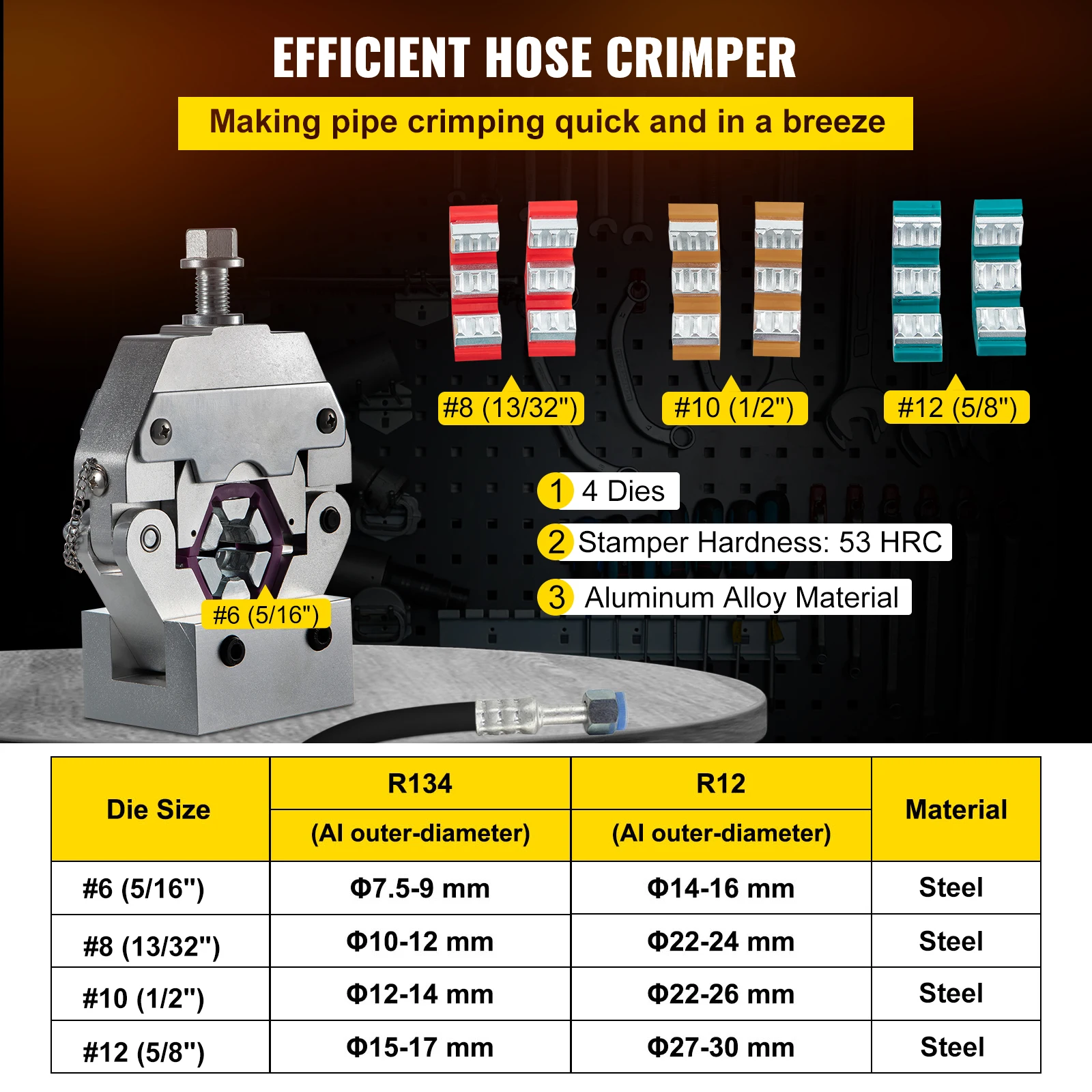 VEVOR Hydraulic Press Hose Crimper Kit with 4Dies 71550 Handheld Manual Hydra-Krimp Air Conditioning Repair Crimping Tools Set