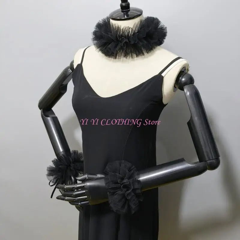 

N5KF Elizabethan Mesh Neck Ruff Wrist Cuffs for Medieval Costume and Historical Event