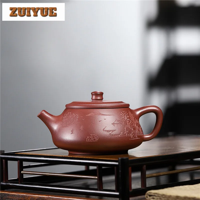 300ml Vintage Yixing Purple Clay Teapots Handmade Stone Scoop Pot Raw Ore Dicaoqing Mud Tea Maker Kettle Chinese Zisha Tea Set