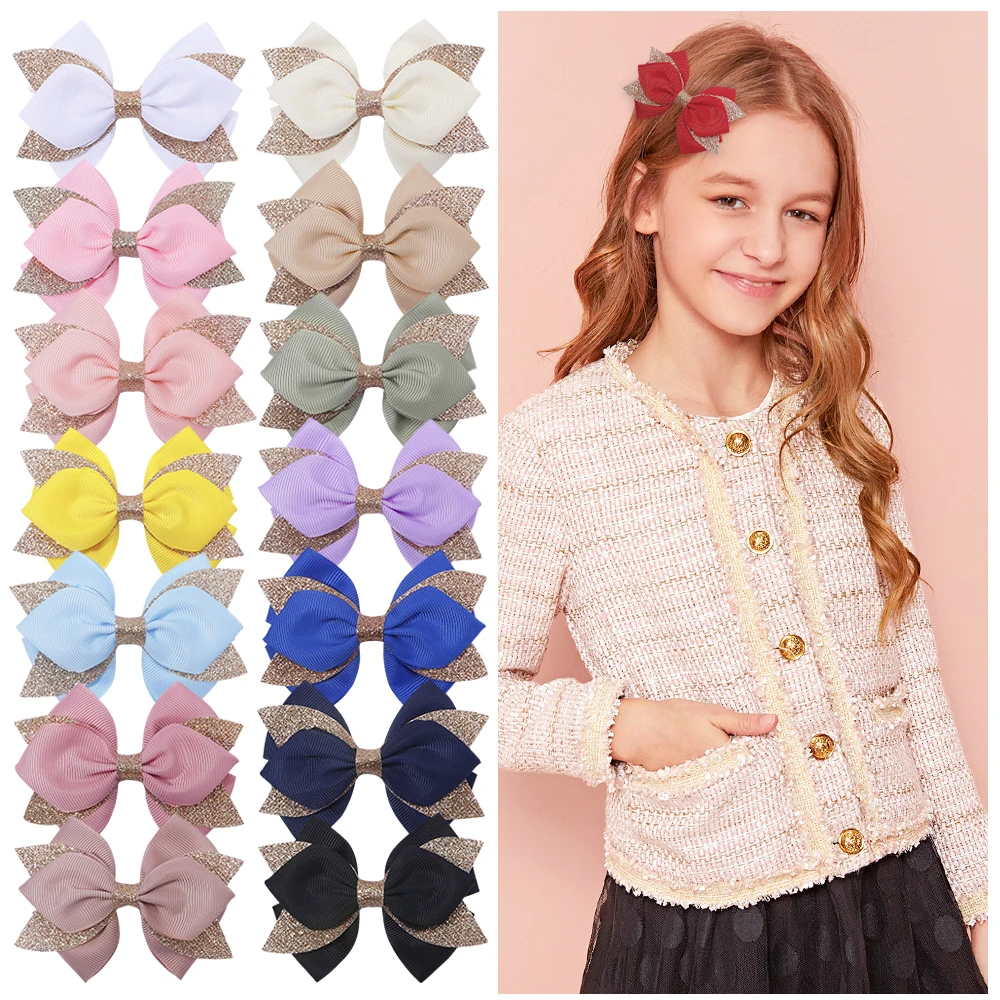 

2 шт., новая блестящая детская заколка с бантом, однотонные милые заколки для волос для девочек, детские головные уборы, аксессуары для волос принцессы