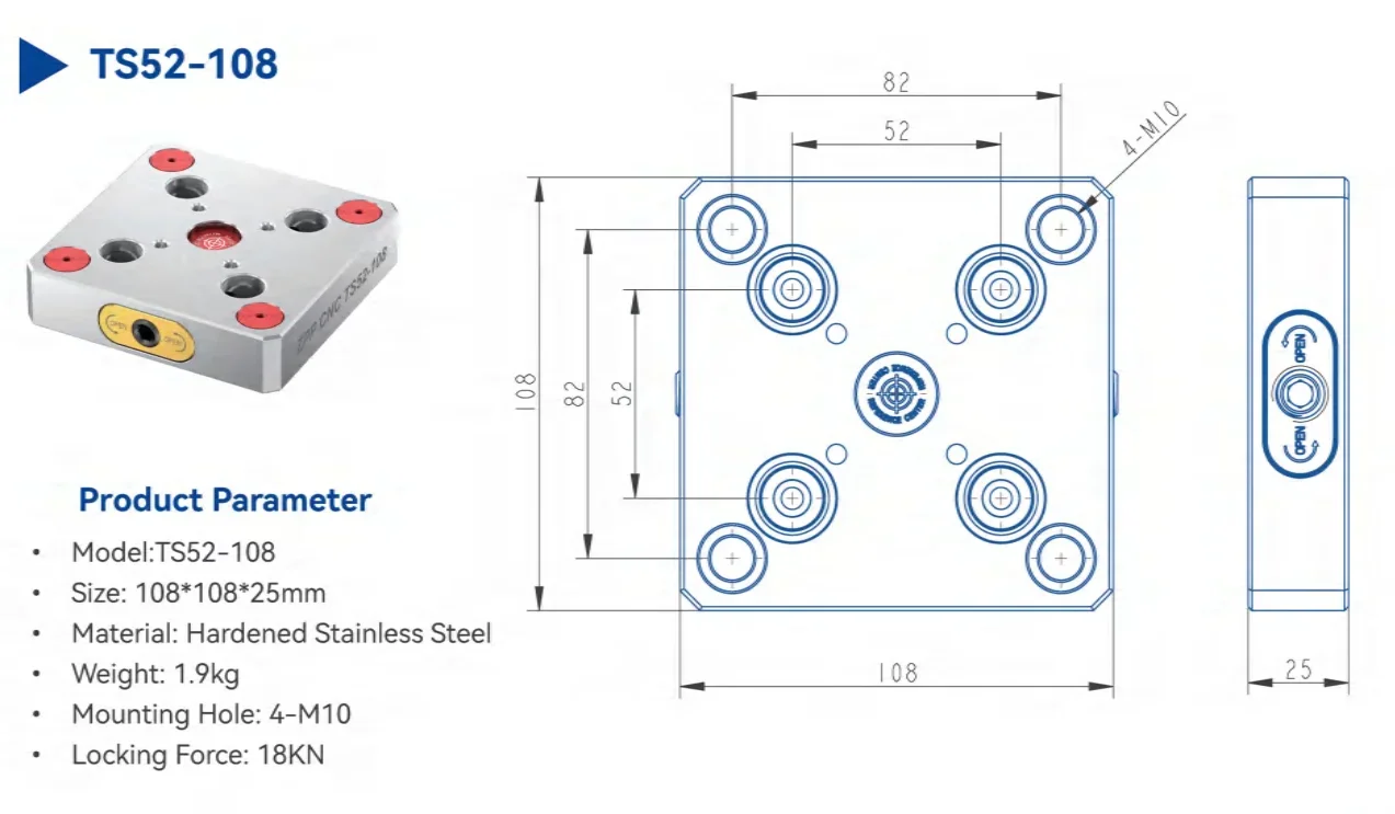 Manual Zero Point Clamping Precision Type TS52-96 Converter Plate Fixture Self Centering Vise