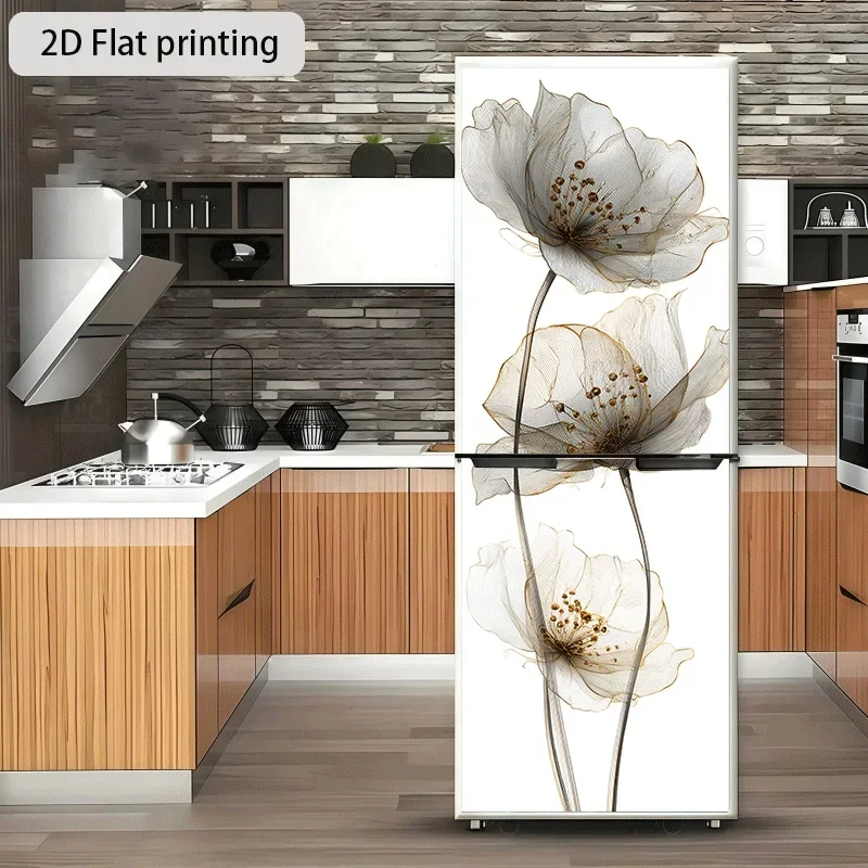 1pc of Refrigerator Sticker, 60×180 Cm, Featuring a Design of Three Branches with Ink Flowers, Self-Adhesive Wall Decoration S