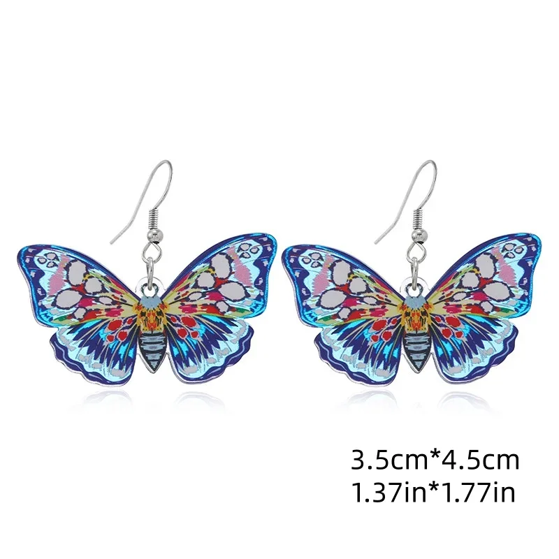 أقراط على شكل فراشة مسطحة من الأكريليك ثنائية الأبعاد، أقراط على شكل فراشة مطبوعة على الموضة مخصصة للسيدات، مناسبة للفصول الأربعة