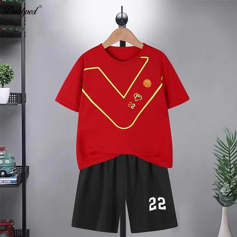 Dubboped boys girls Footballl Jerseys Children's uniform set primary school jersey uniform training vest No. 22 Yellow 5-16Y