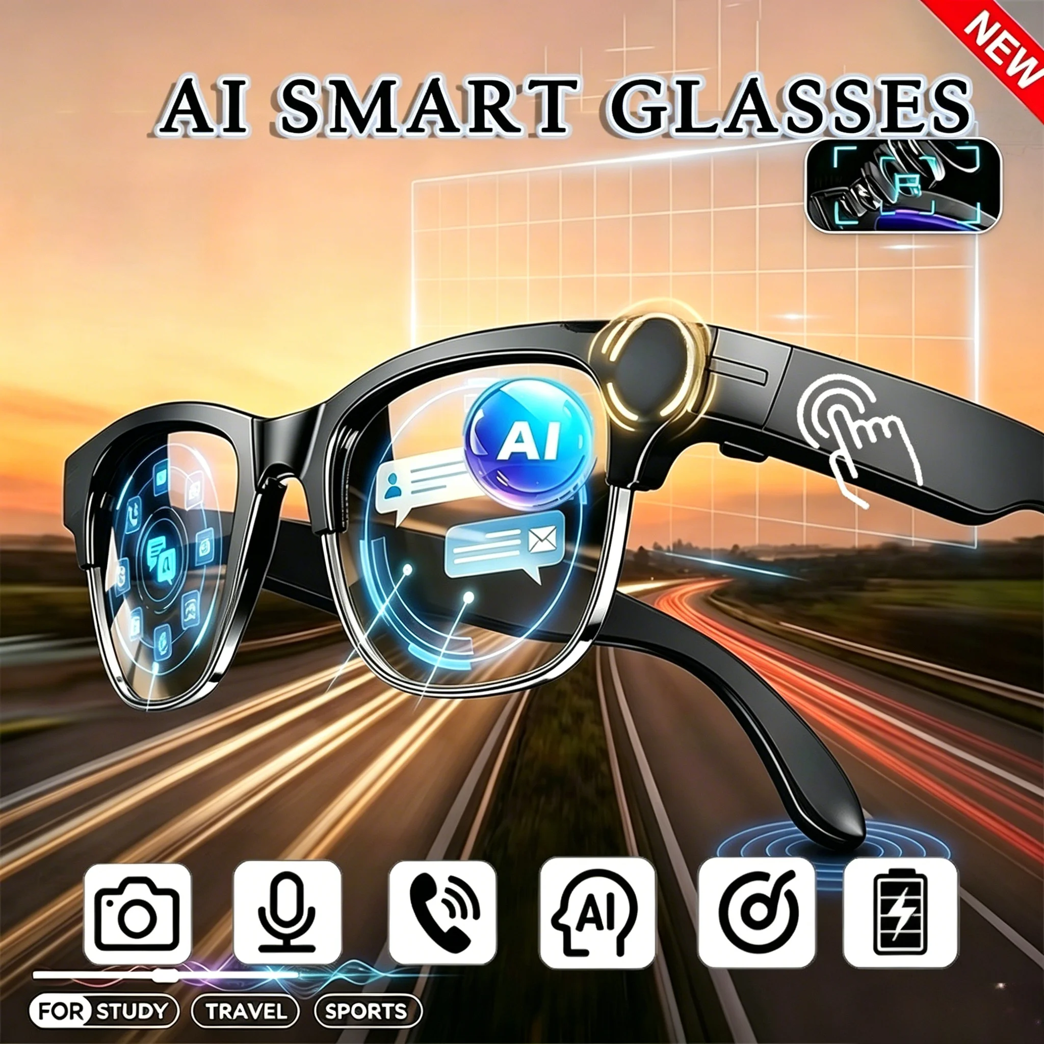 

AI Smart Glasses AI Translation Hands-Free Calling AI Chat Logging Music Playback Smart Sunglasses for Men For Xiaomi