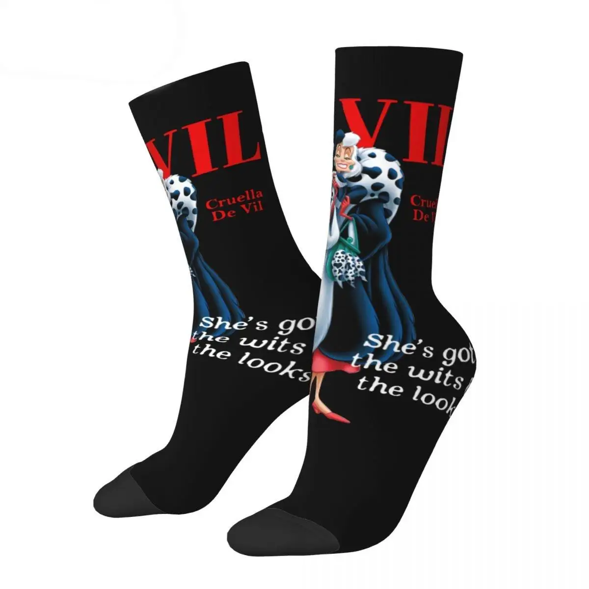 Male Men Socks Casual Deville Cruella De Vil Villains 101 Dalmatians Sock New Sport Women Socks Spring Summer Autumn Winter