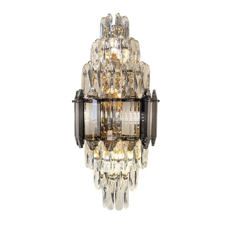 Crystal wall lamp light luxury large size villa living room foyer high grade background wall lamp atmospheric hall duplex floor