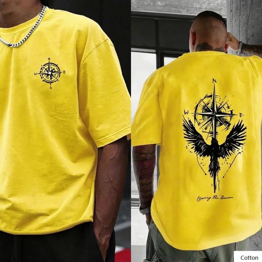 تي شيرت من القطن الخالص يتميز بوصلة ورسومات الطيور بشكل رائع لتعبير شغفك أثناء السفر وروح الاستكشاف #5