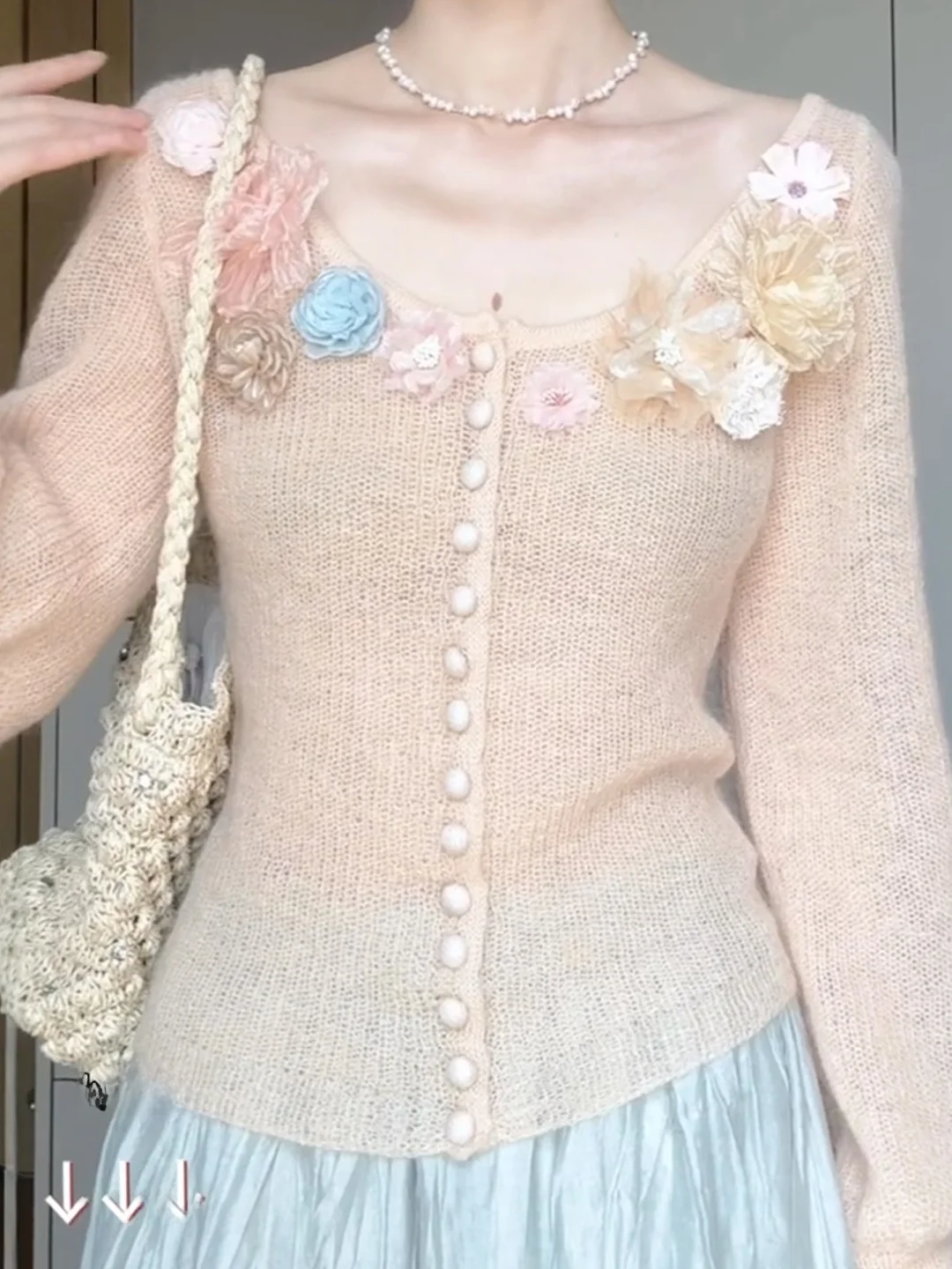

Sweet Pink 3D Flower Knitted Sweater Women's Autumn Winter Slimming ort Sve Long Sve Top Sli Commute Sle
