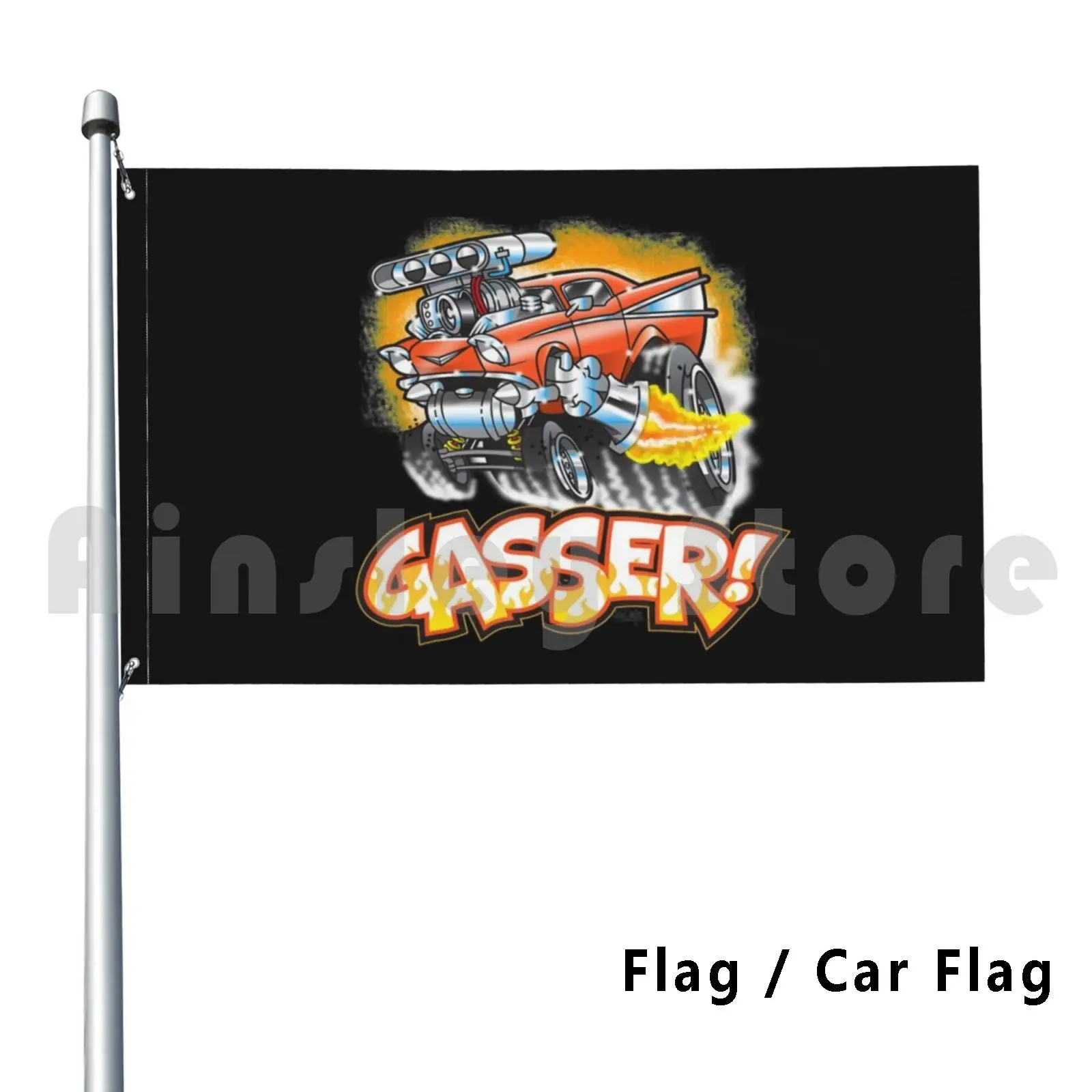 Hot Rod Gasser 57 Drag Racing Street Blown Car Outdoor Decor Flag Car Flag Gasser 1957 Car 57 Chevy Classic Cartoon