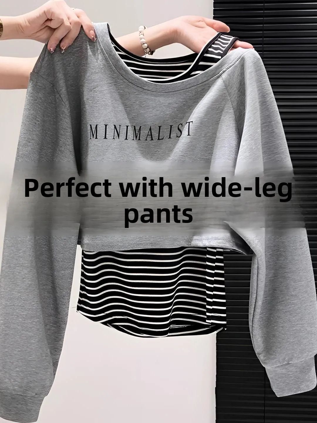 

Короткий свитшот с высокой талией и асимметричным вырезом на плече, женский, на раннюю осень, маленький размер, Шаньдун Цзимо, привлекательный комплект из двух предметов в корейском стиле