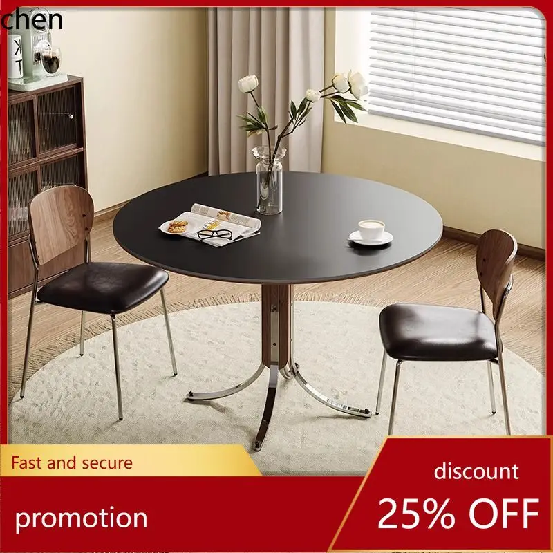 

HTT Small Apartment Bauhaus Dining Table Round Stainless Steel Home Use Rock Plate Vintage Full Support Round Antique Table