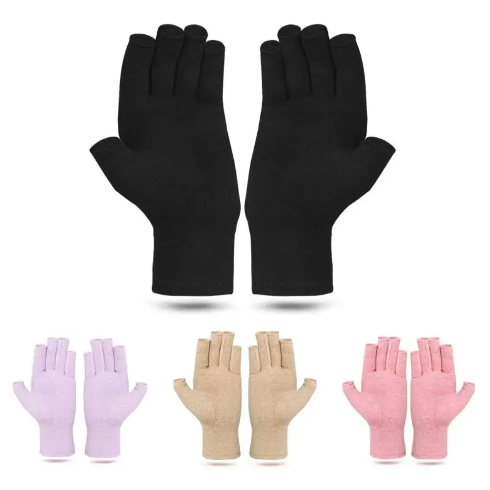 

1 Pair New Cotton Polyester Compression Gloves Women Men Half Finger Elastic Wrist Support Black Purple Finger Brace