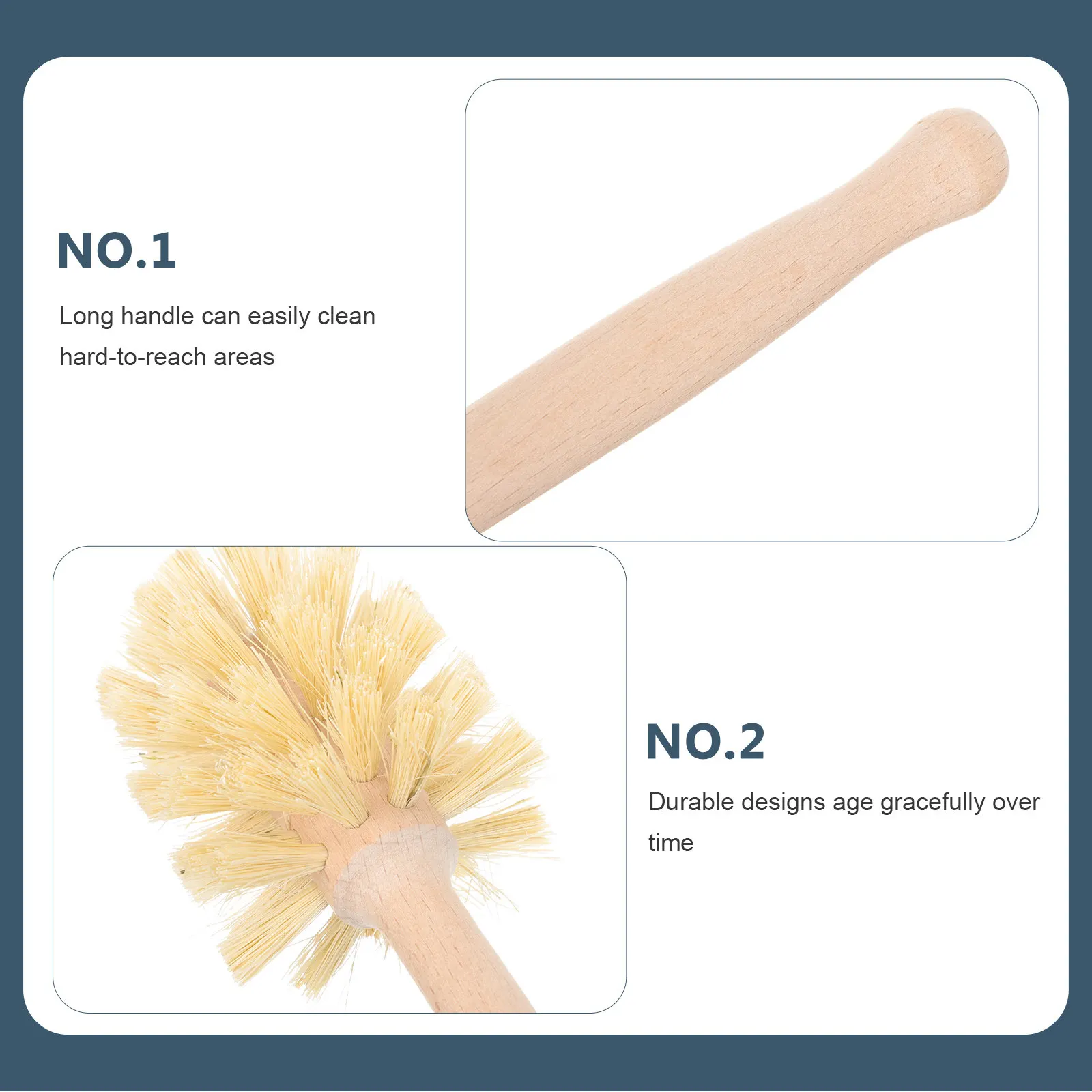

High Effective Toilet Brush Wooden Handle Slim Profile Fits Narrow Spaces 360 Degree Scrubbing Action Modern Stylish Bathroom