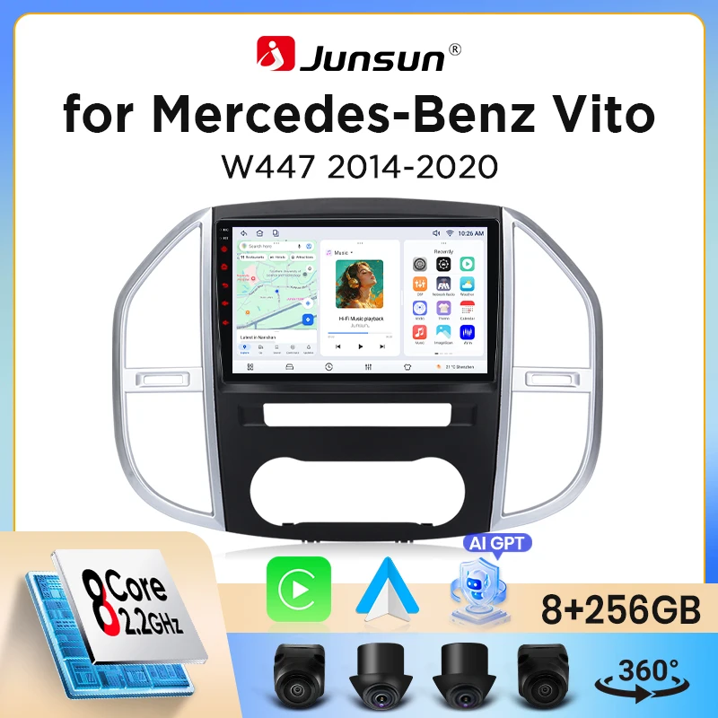 Autoradio Junsun sans fil CarPlay Android Auto pour Mercedes-Benz Vito / V-Class (W447) 2014-2020 avec ventilateur de refroidissement intégré, navigation GPS Android, lecteur multimédia, WiFi, DSP,