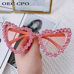 Fashion Women Diamonds Heart Sunglasses 2023 New Oversized Rhinestone Sun Glasses Female Trends Shades Eyewear De Sol Oculos
