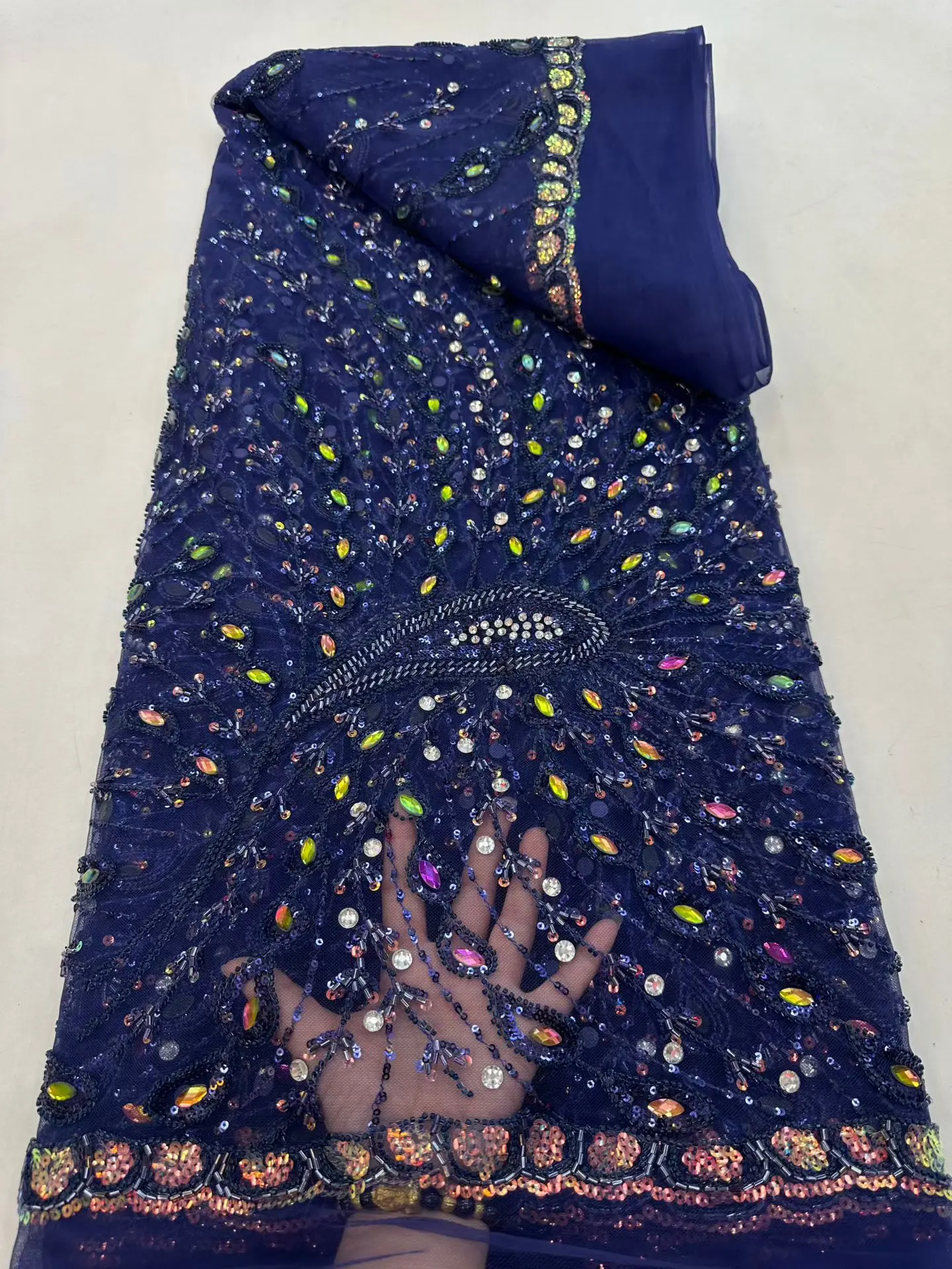 

5 Yards African French Beads Tulle Lace High-Quality Nigerian Luxury Sequins Embroidery Net Lace Fabric for Evening Dresses