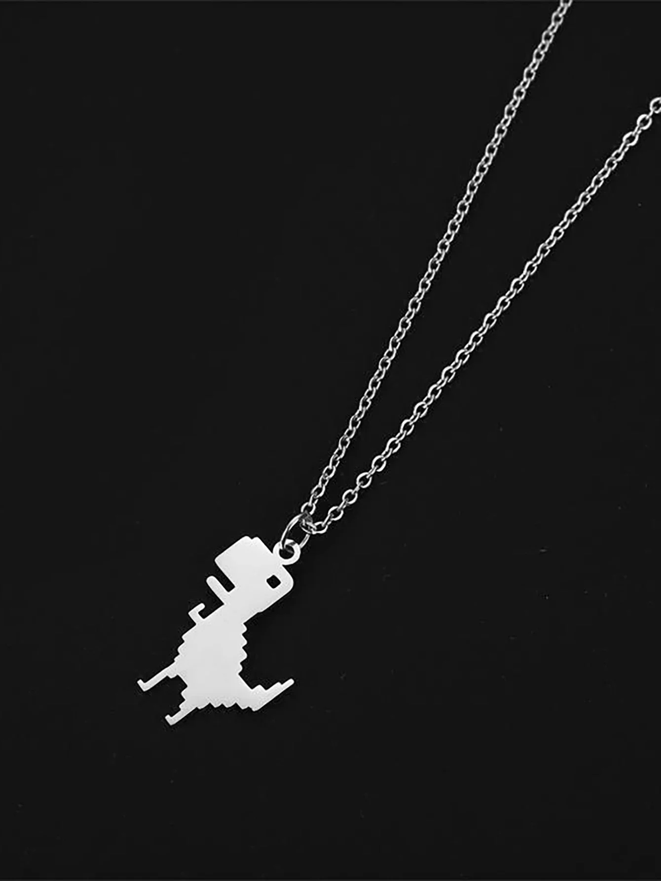 Building Block Dinosaur Necklace Stainless Steel Cute Monster Pendant Charm Funny Trendy Daily Jewelry Gift for Women Lover New