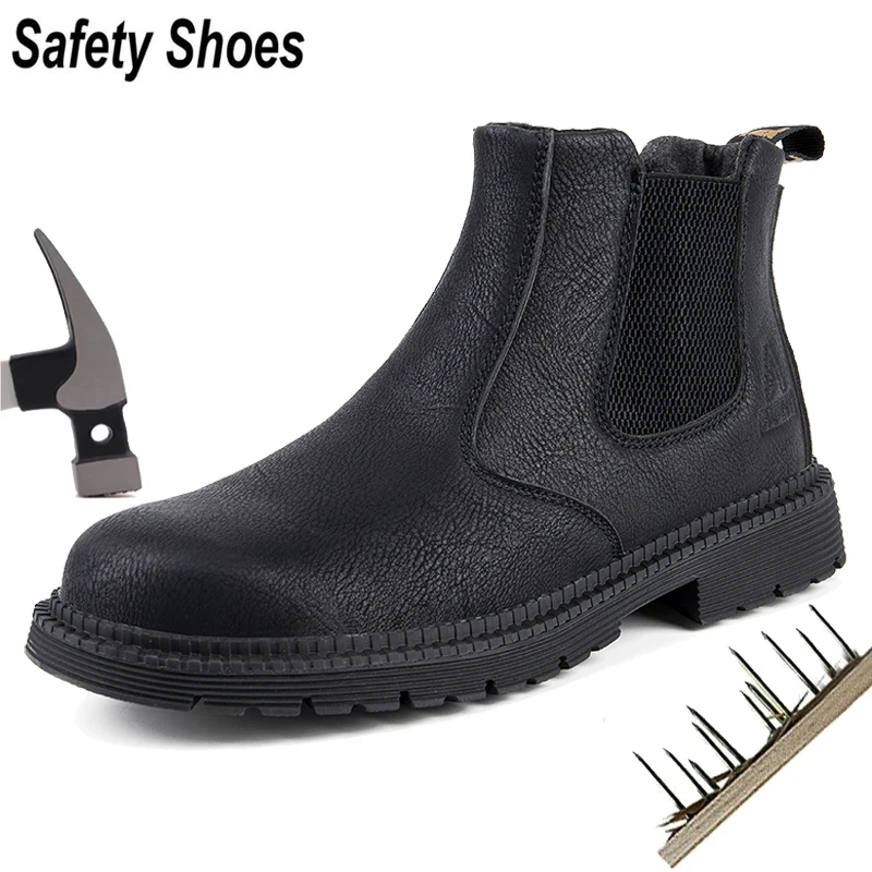 2023 Safety Shoes Men Leather Boots Men Work Shoes Winter Boots Indestructible Safety Boots Shoes Anti-puncture Work Boots