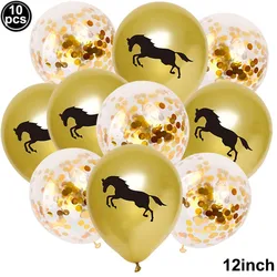 Juego de globos de caballo para decoración de fiesta, confeti, lentejuelas, papel de aluminio, látex, Aldult, vaquero, vaquera, fiesta de cumpleaños, 10 piezas
