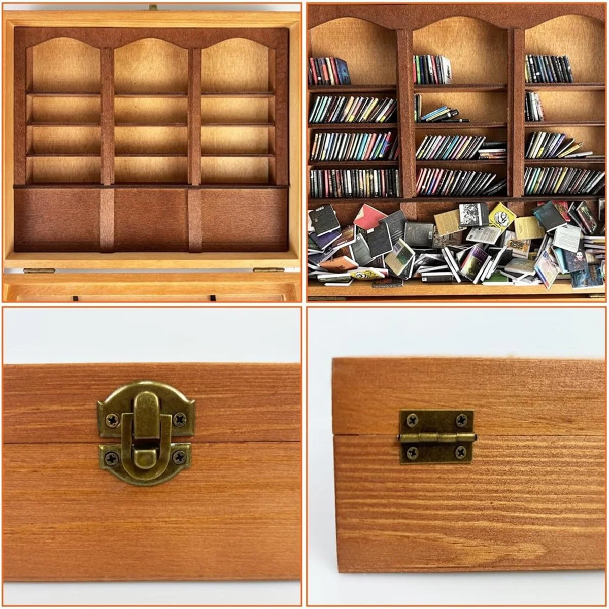 N38R_Relief Angst-Bücherregal mit 200-Büchern, Miniatur-Bücherregal-Ornament