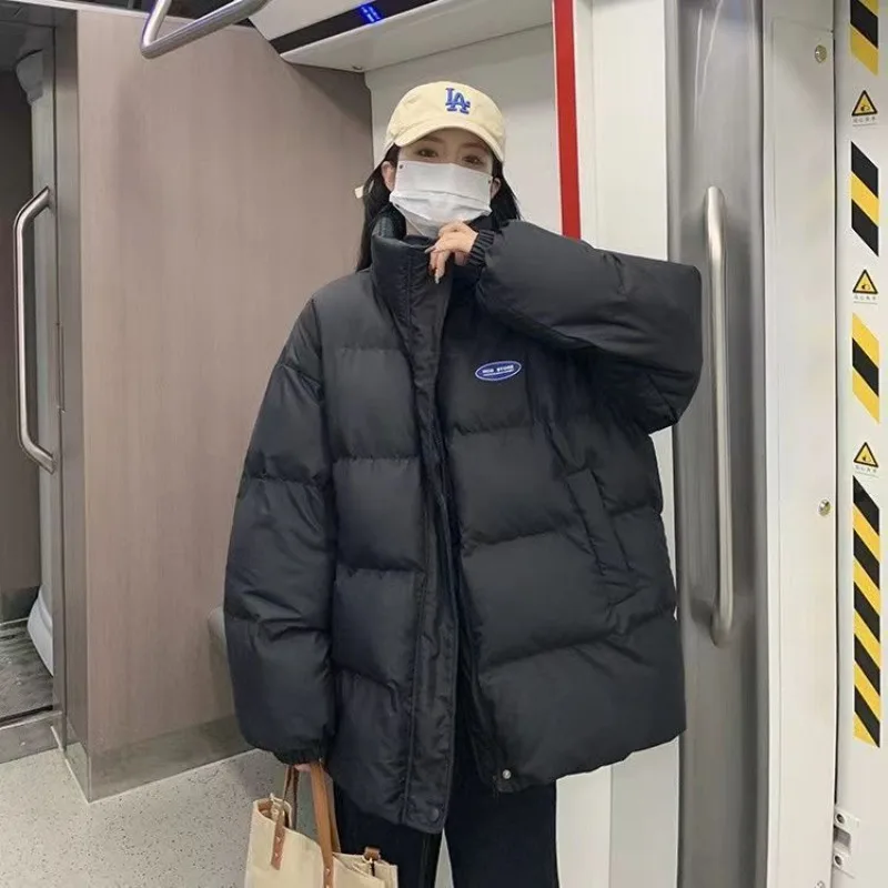 New Women Parkas Cotton Jacket  Checkered Splicing, Fashionable and Loose Couple Style Student Clothing