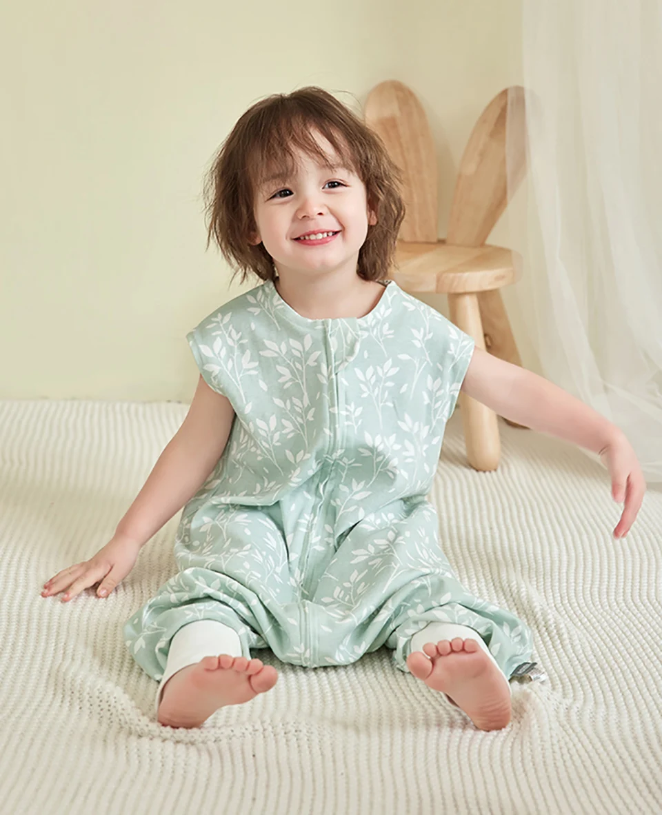 Kids Pajamas Summer Thin Sleeveless Split Legs Jumpsuit 2-Ways Zippers Children Sleepwear 1-4 Years Girls Boys Sleeper Blanket