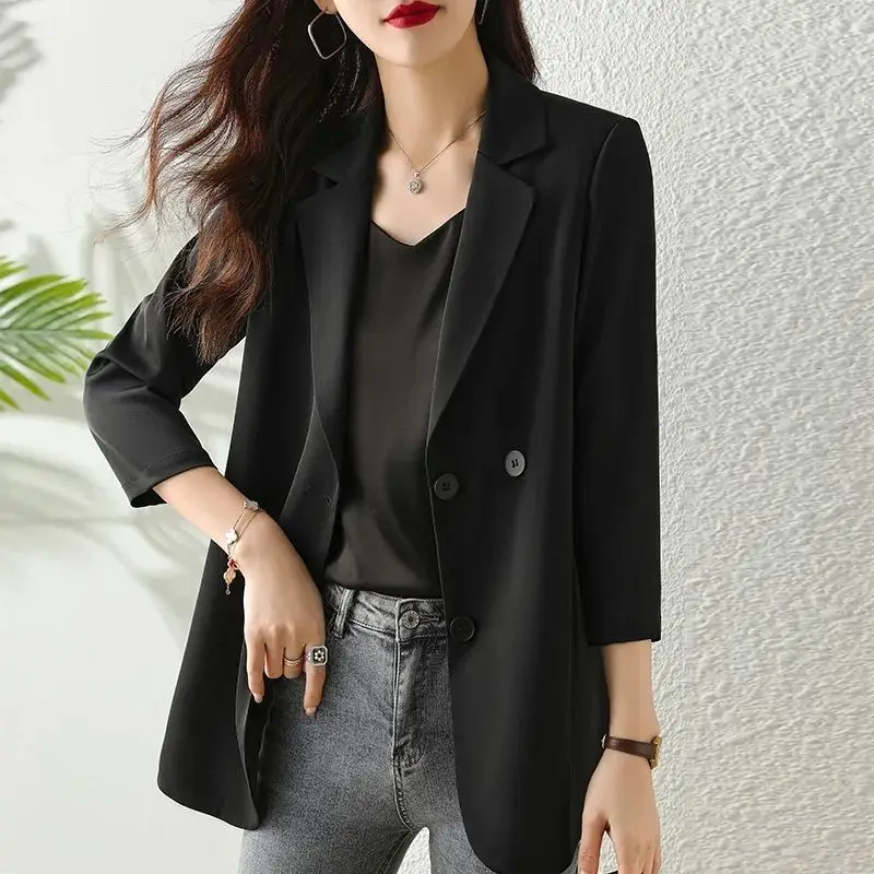 Reto escritório senhora botão sólido fino toda a temporada roupas femininas blazers temperamento intelectual simples confortável lazer