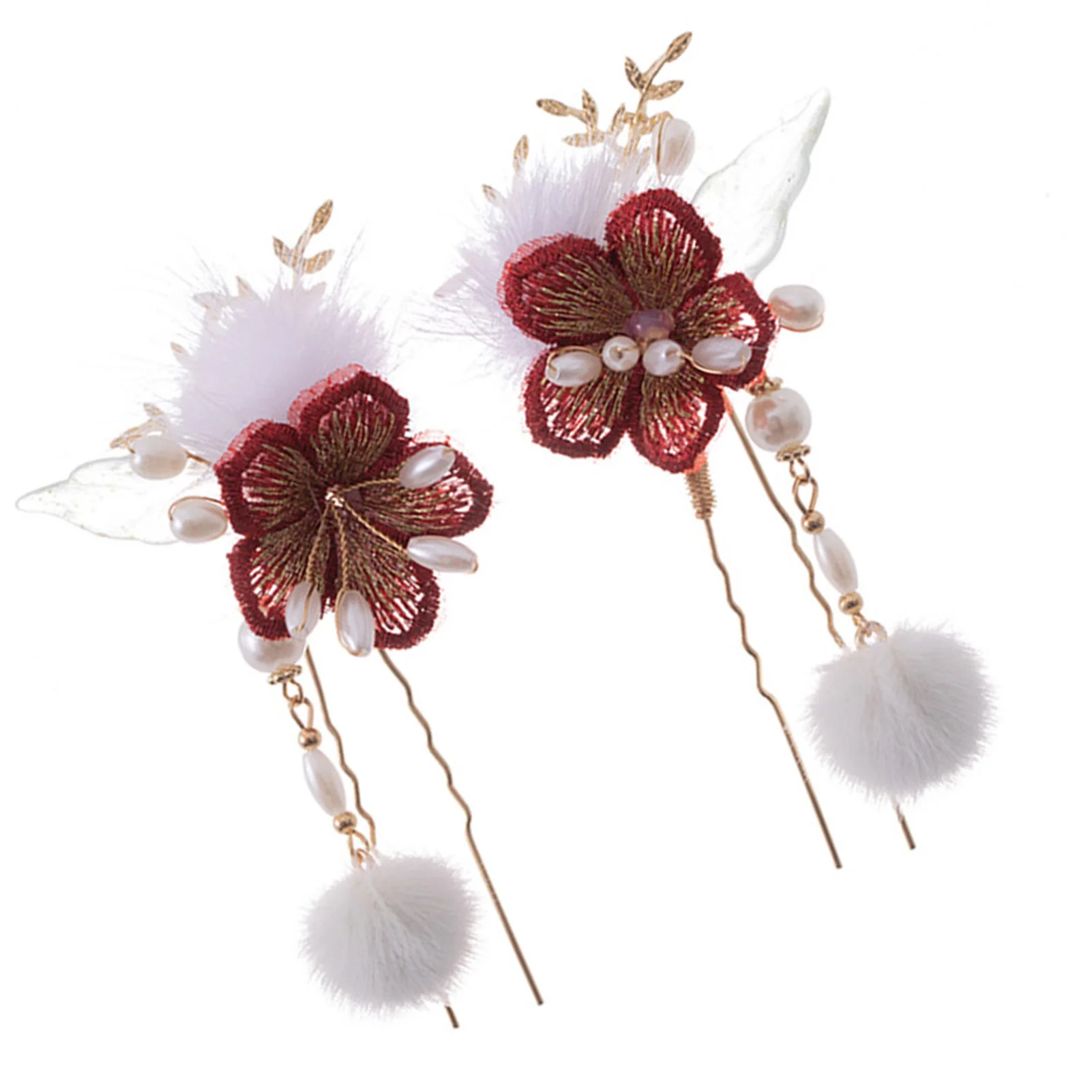 Embroidered Flowers Hairpins Cheongsam U Shape Hair Stick Kit High-grade Wedding Hair Comb